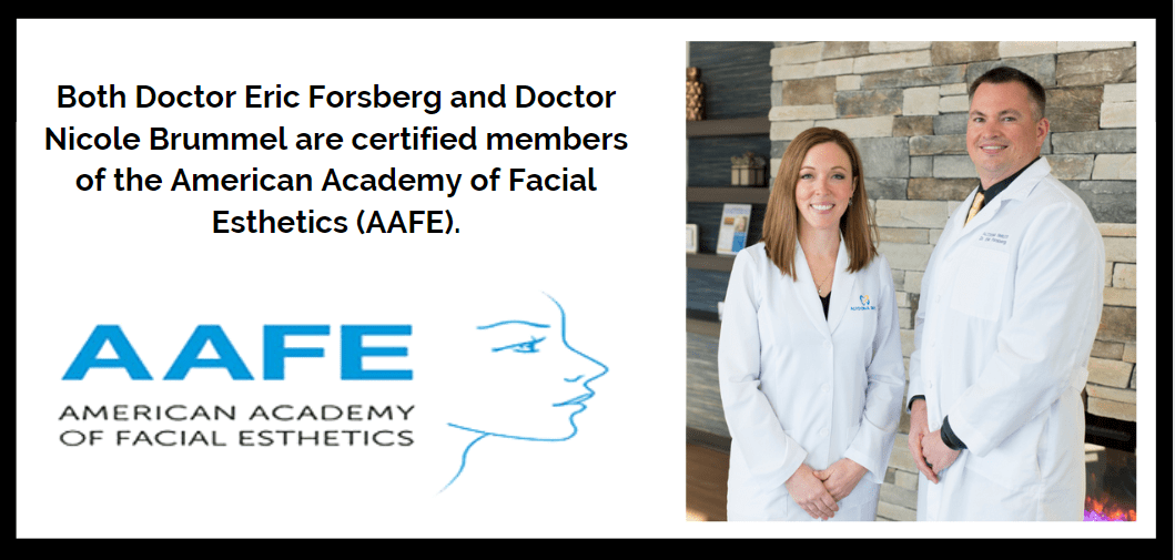 Dr. Eric & Dr. Nicole photo stating that they are certified members of the AAFE as well as use Botox.
